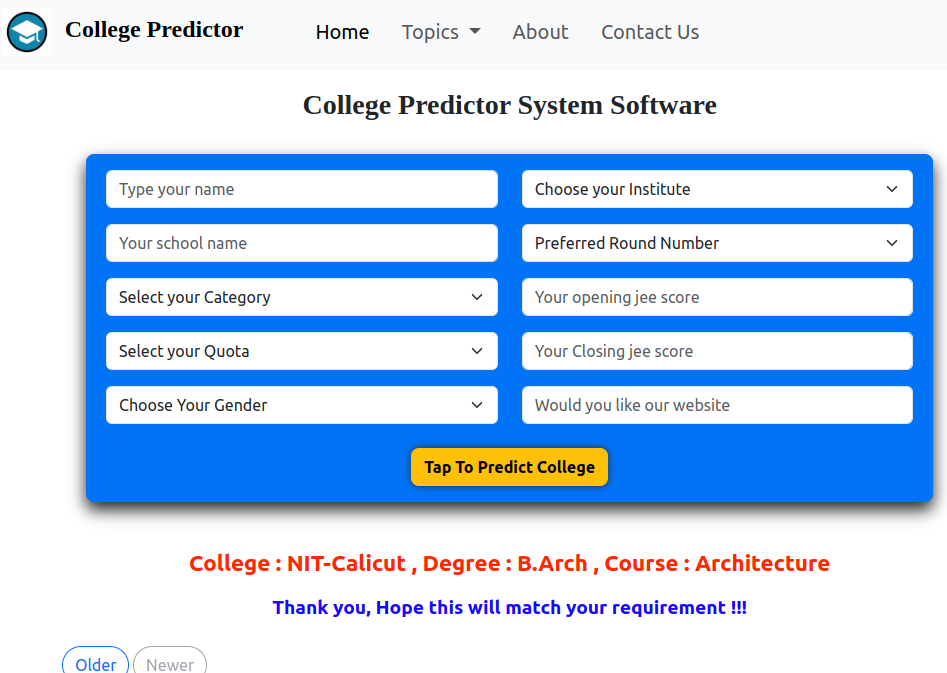 JEE Based College Predictor